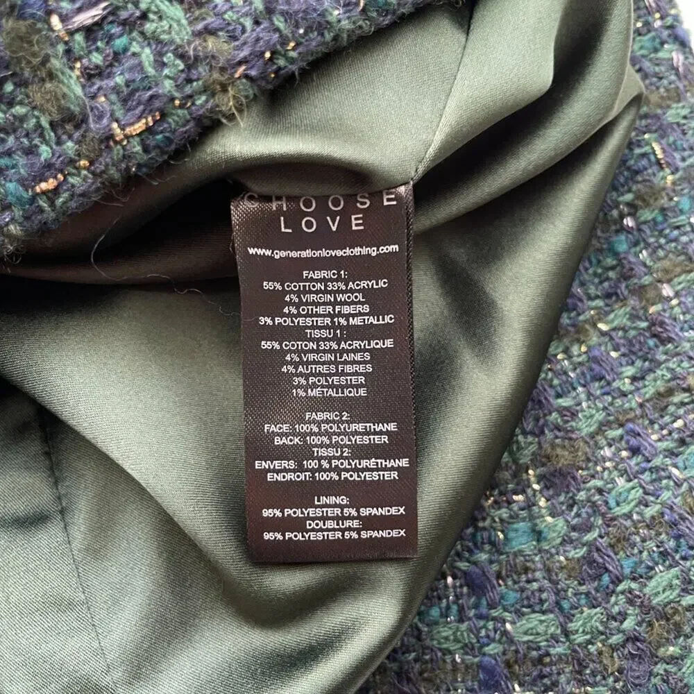 Generation Love Abby Tweed Blazer Green Black Double Breasted S - Picture 6 of 7